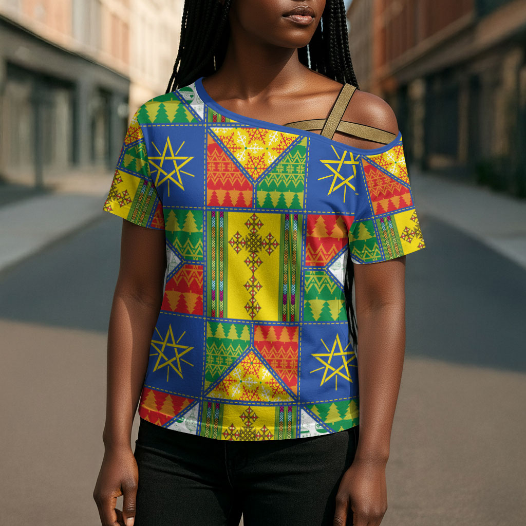Ethiopia Christmas Cross Shoulder Shirt Patchwork Style