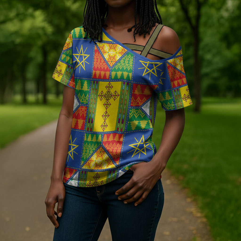 Ethiopia Christmas Cross Shoulder Shirt Patchwork Style