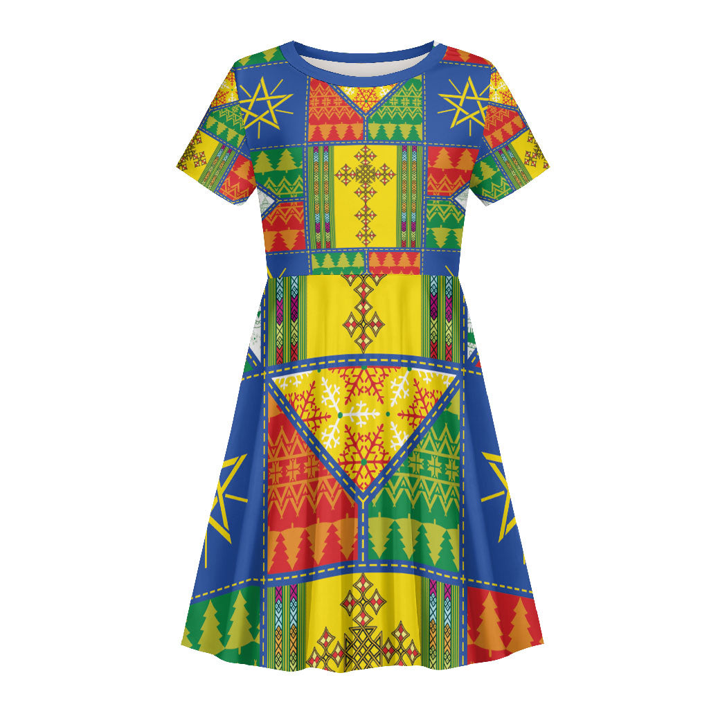 Ethiopia Christmas Kid Short Sleeve Dress Patchwork Style