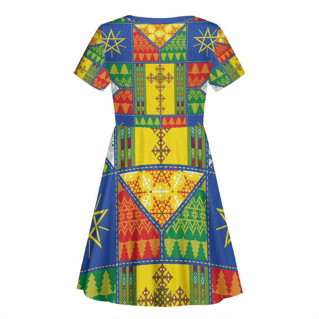 Ethiopia Christmas Kid Short Sleeve Dress Patchwork Style