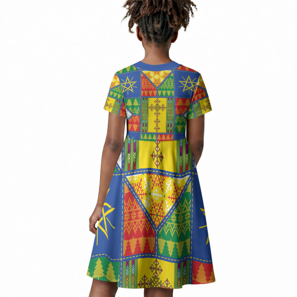 Ethiopia Christmas Kid Short Sleeve Dress Patchwork Style
