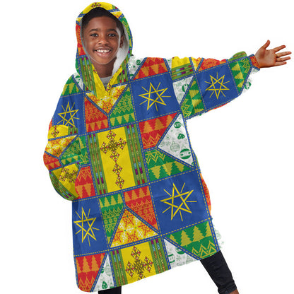 Ethiopia Christmas Kid Wearable Blanket Hoodie Patchwork Style