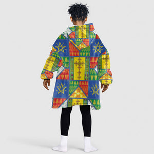 Ethiopia Christmas Kid Wearable Blanket Hoodie Patchwork Style