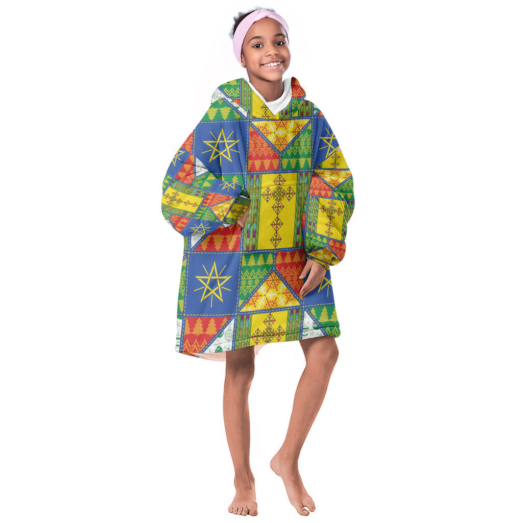 Ethiopia Christmas Kid Wearable Blanket Hoodie Patchwork Style