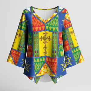 Ethiopia Christmas Kimono Sleeve Blouse Patchwork Style