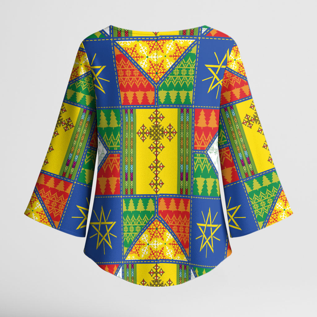 Ethiopia Christmas Kimono Sleeve Blouse Patchwork Style
