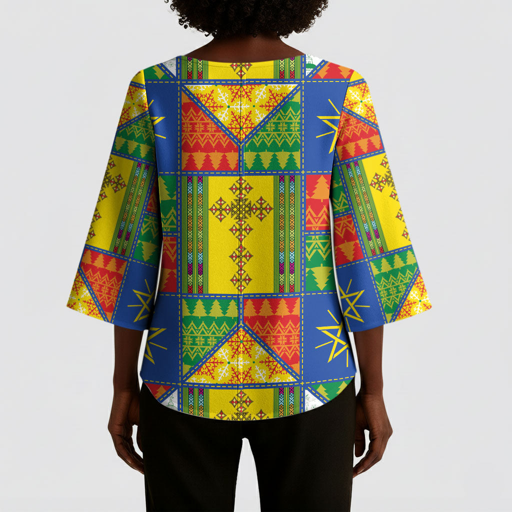 Ethiopia Christmas Kimono Sleeve Blouse Patchwork Style