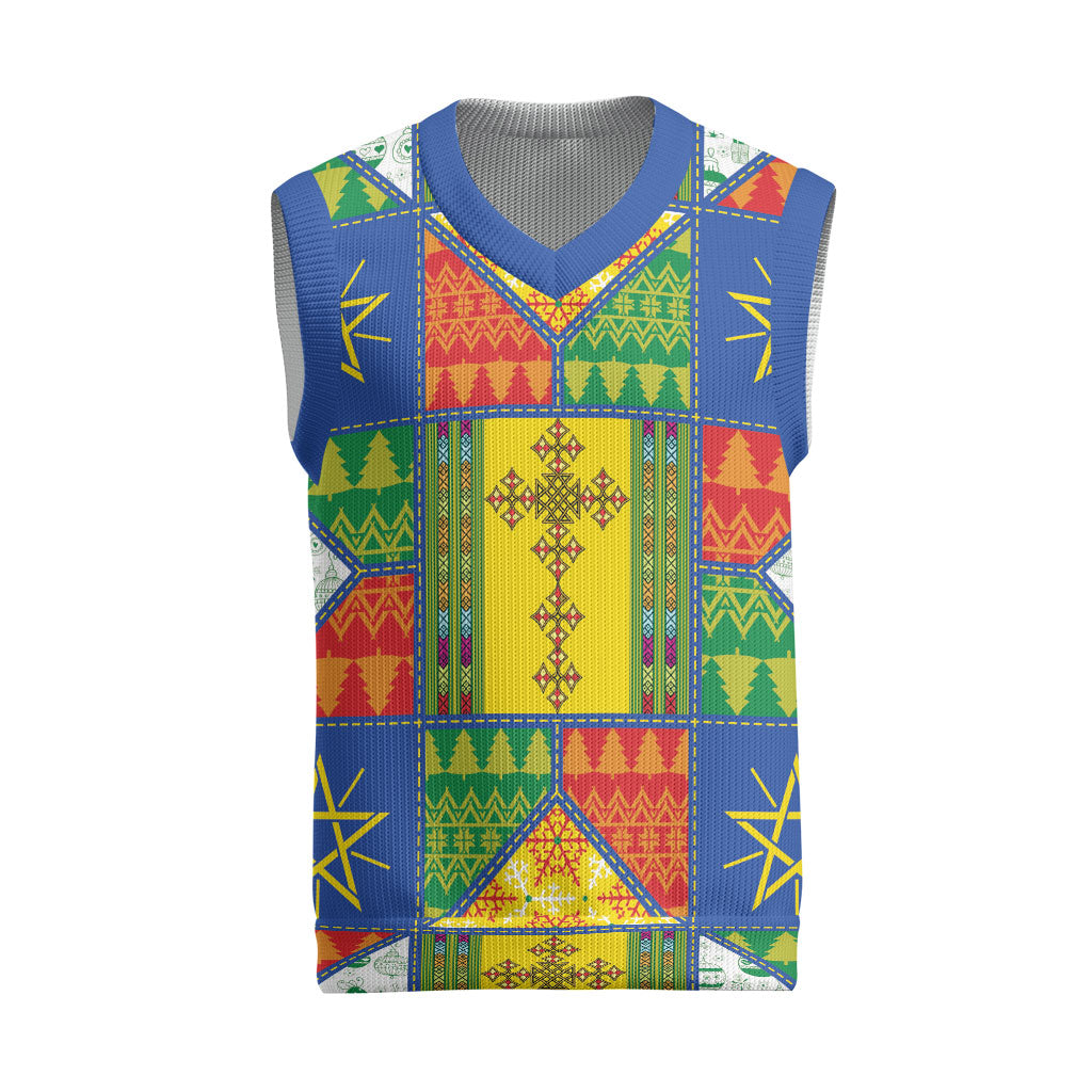 Ethiopia Christmas Knitted V-Neck Vest Patchwork Style