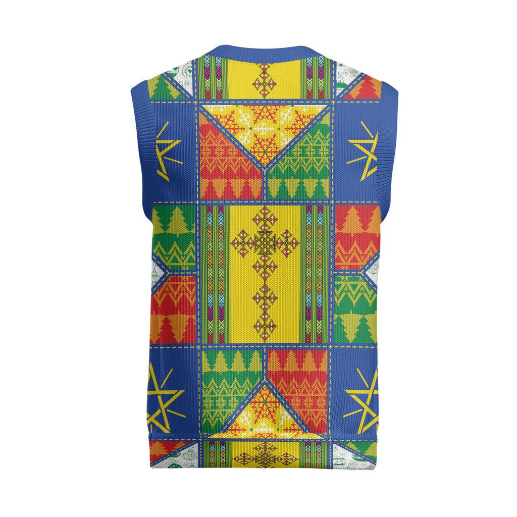 Ethiopia Christmas Knitted V-Neck Vest Patchwork Style