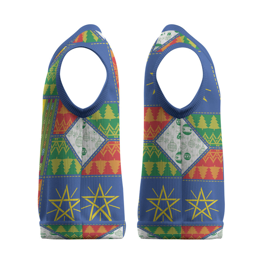 Ethiopia Christmas Knitted V-Neck Vest Patchwork Style