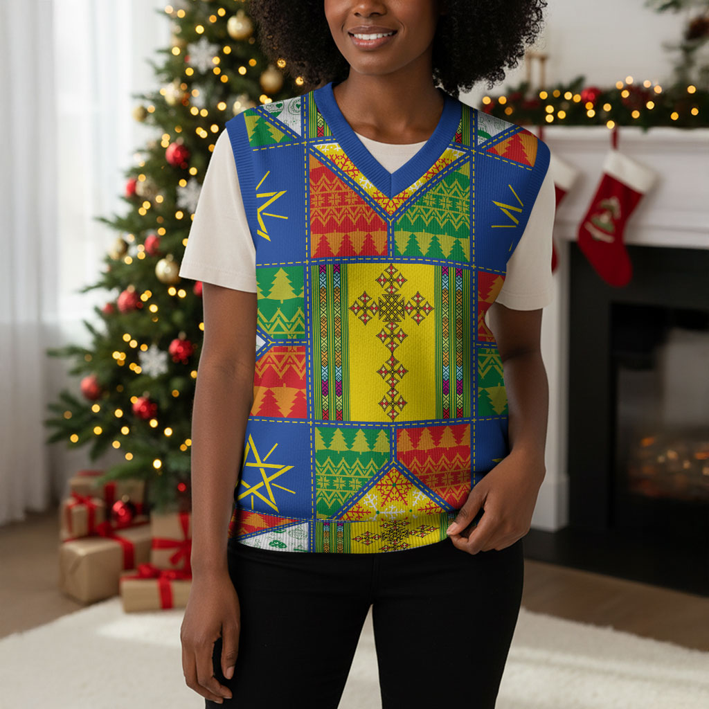 Ethiopia Christmas Knitted V-Neck Vest Patchwork Style