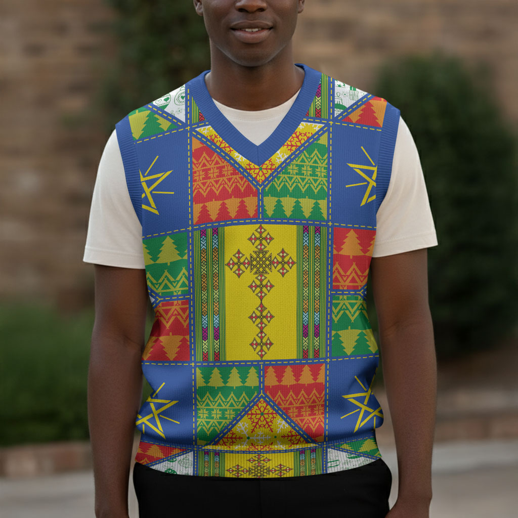 Ethiopia Christmas Knitted V-Neck Vest Patchwork Style