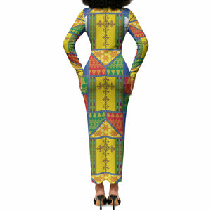 Ethiopia Christmas Long Sleeve Bodycon Dress Patchwork Style