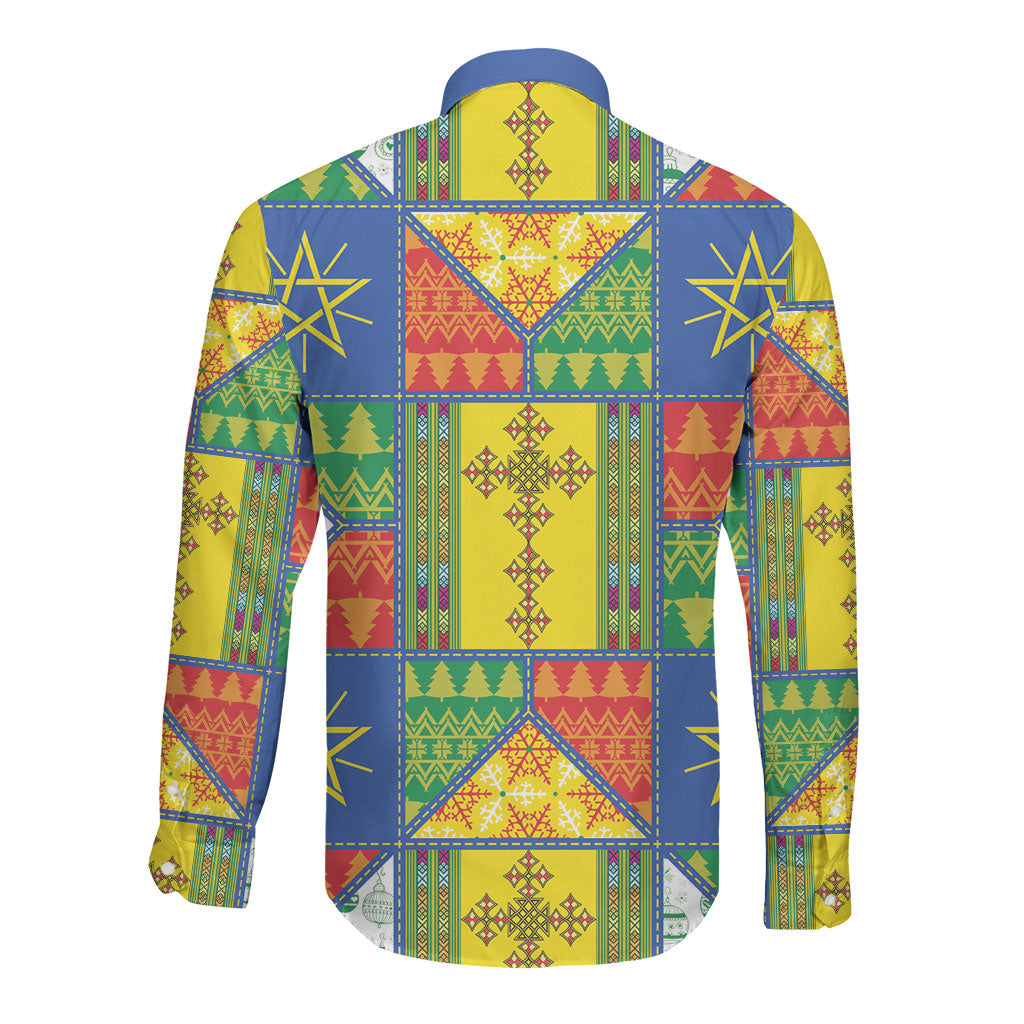 Ethiopia Christmas Long Sleeve Button Shirt Patchwork Style