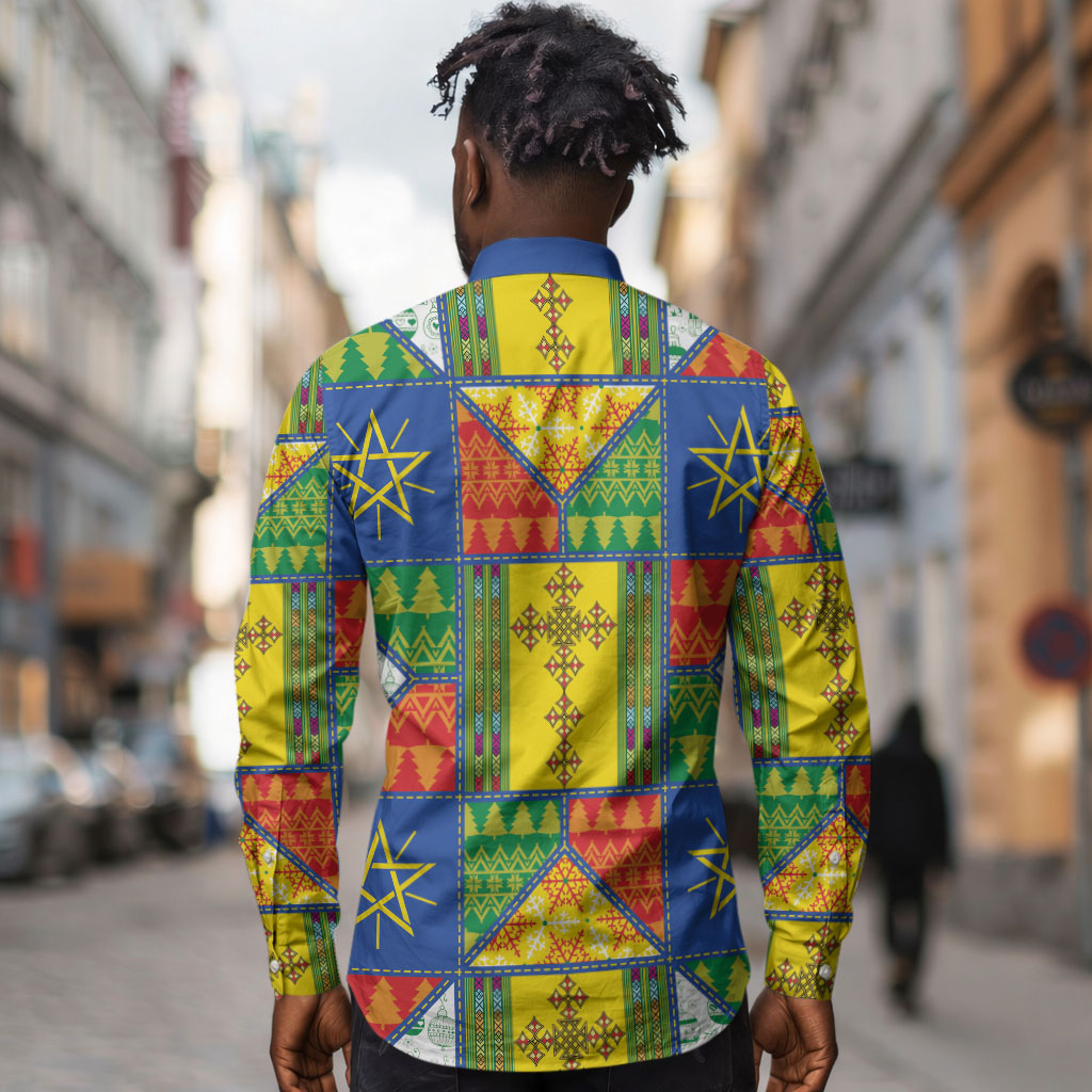 Ethiopia Christmas Long Sleeve Button Shirt Patchwork Style