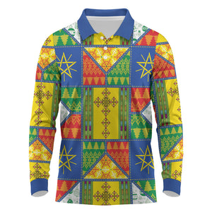 Ethiopia Christmas Long Sleeve Polo Shirt Patchwork Style