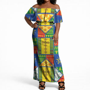 Ethiopia Christmas Off Shoulder Maxi Dress Patchwork Style