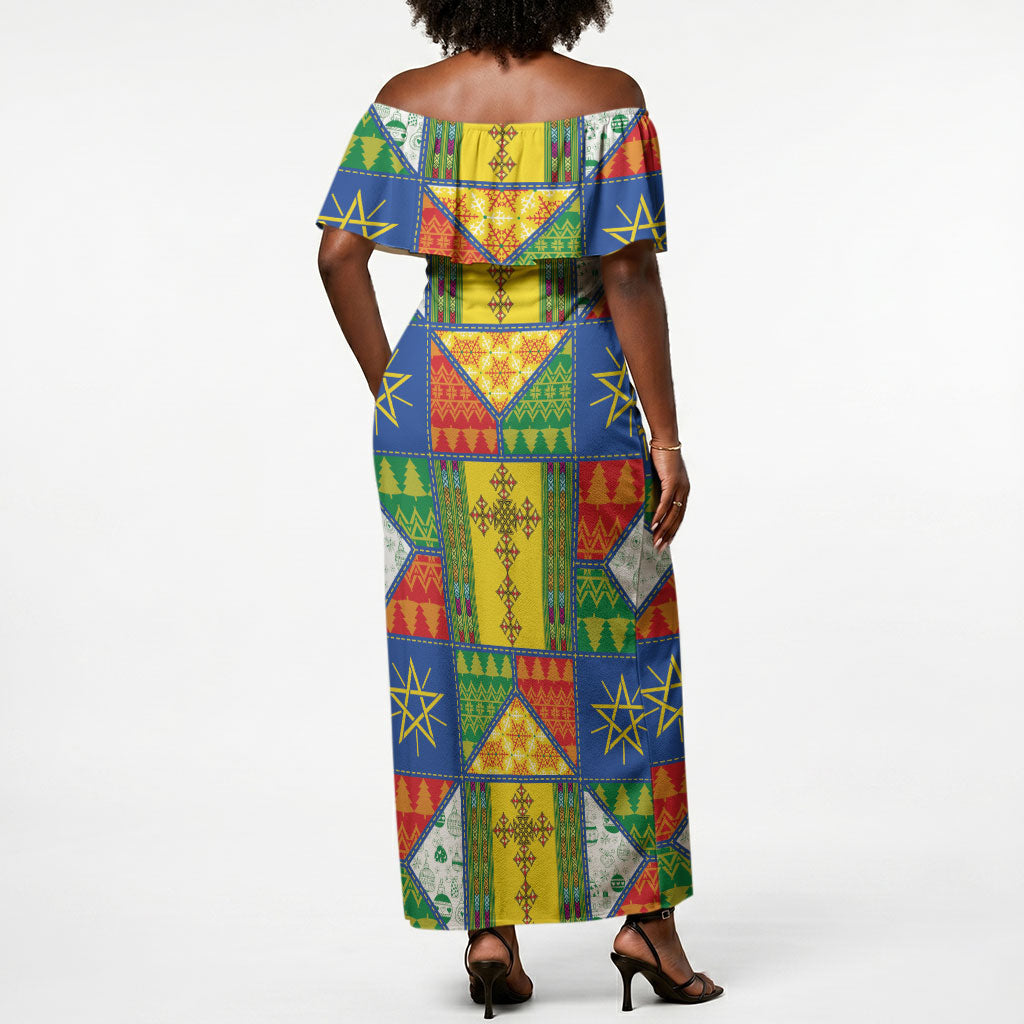Ethiopia Christmas Off Shoulder Maxi Dress Patchwork Style