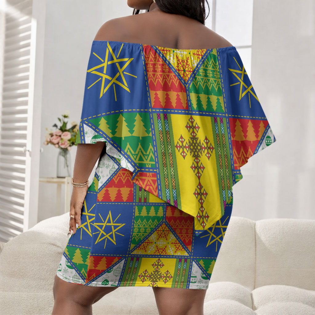Ethiopia Christmas Off Shoulder Short Dress Patchwork Style