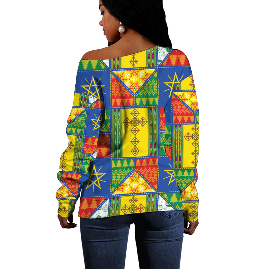 Ethiopia Christmas Off Shoulder Sweater Patchwork Style