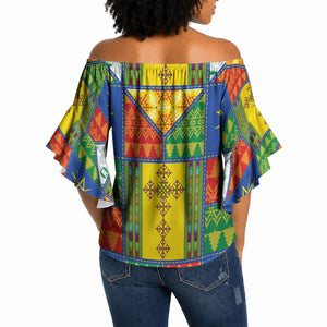 Ethiopia Christmas Off Shoulder Wrap Waist Top Patchwork Style