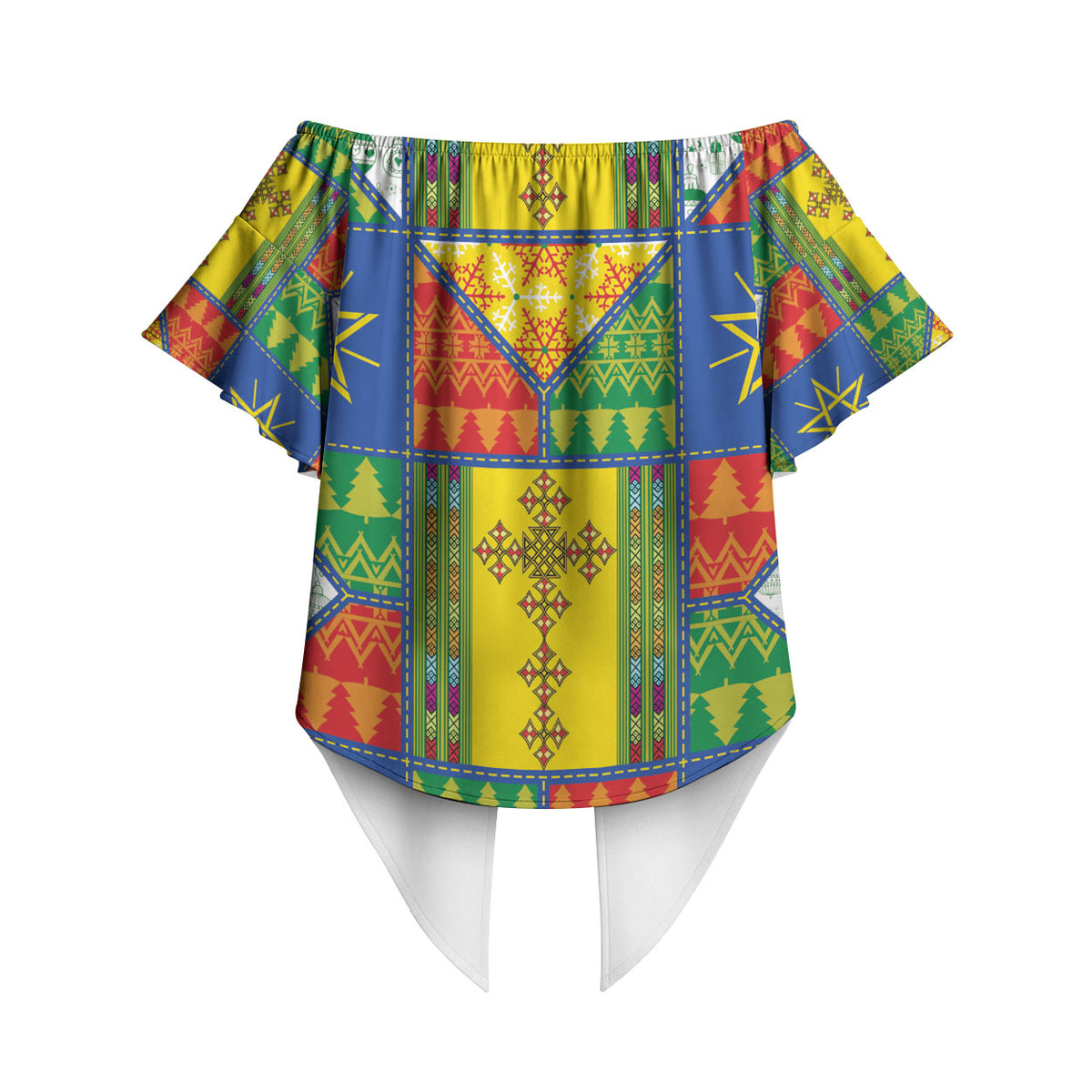 Ethiopia Christmas Off Shoulder Wrap Waist Top Patchwork Style