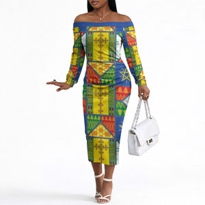 Ethiopia Christmas Off The Shoulder Long Sleeve Dress Patchwork Style