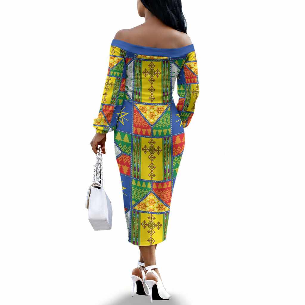 Ethiopia Christmas Off The Shoulder Long Sleeve Dress Patchwork Style
