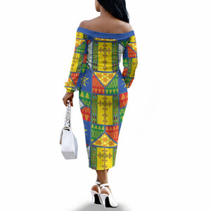 Ethiopia Christmas Off The Shoulder Long Sleeve Dress Patchwork Style