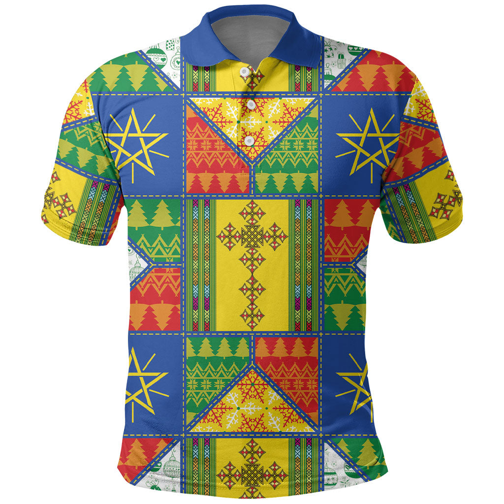 Ethiopia Christmas Polo Shirt Patchwork Style