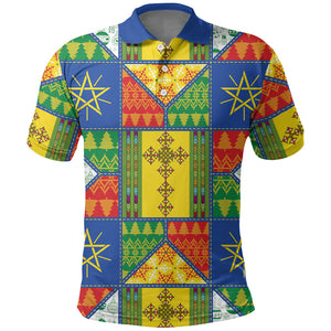 Ethiopia Christmas Polo Shirt Patchwork Style
