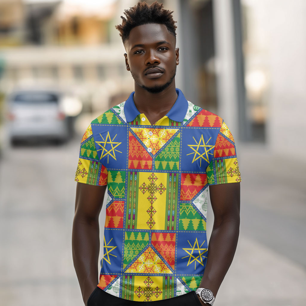 Ethiopia Christmas Polo Shirt Patchwork Style