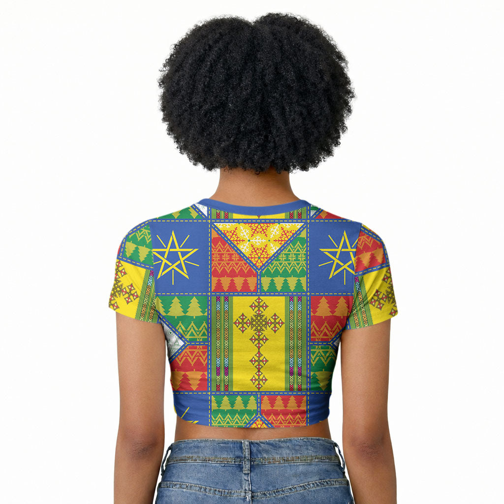 Ethiopia Christmas Raglan Cropped T shirt Patchwork Style