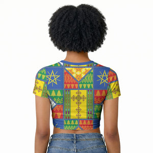Ethiopia Christmas Raglan Cropped T shirt Patchwork Style