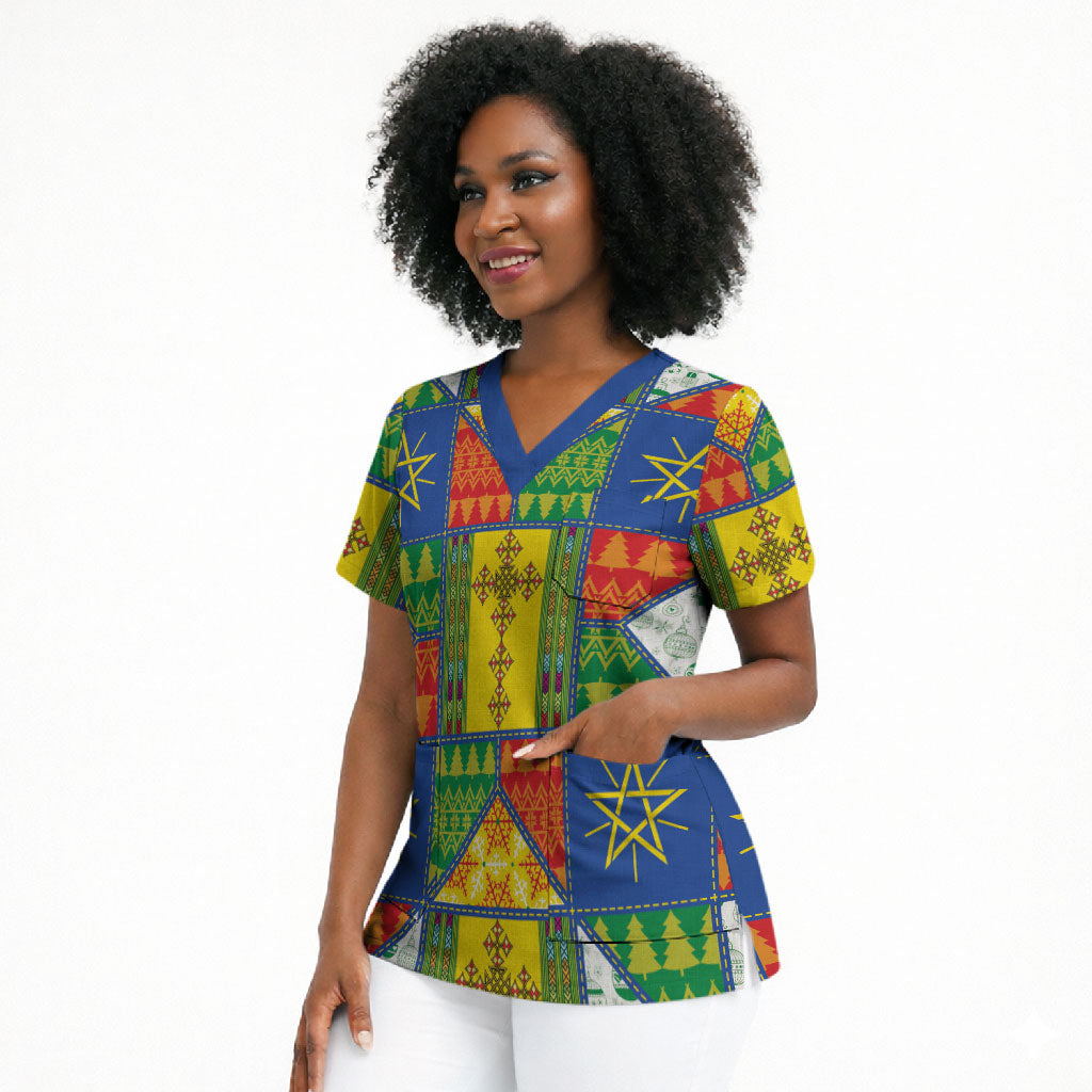 Ethiopia Christmas Scrub Top Patchwork Style