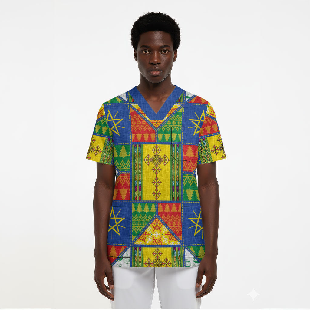 Ethiopia Christmas Scrub Top Patchwork Style