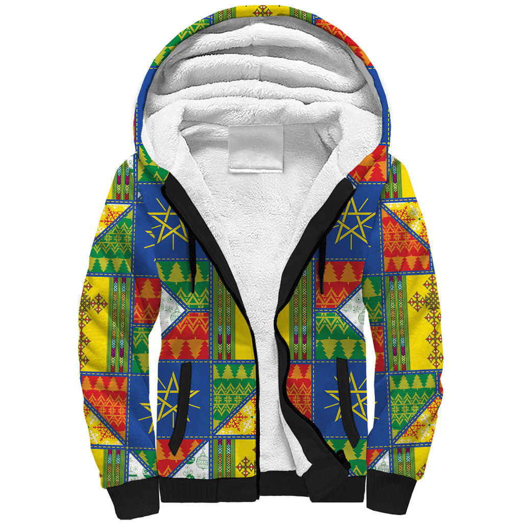 Ethiopia Christmas Sherpa Hoodie Patchwork Style