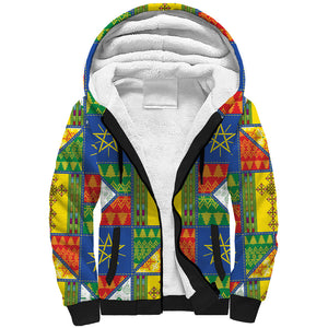 Ethiopia Christmas Sherpa Hoodie Patchwork Style