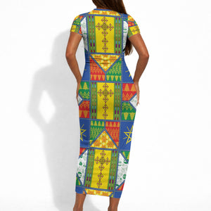 Ethiopia Christmas Short Sleeve Bodycon Dress Patchwork Style