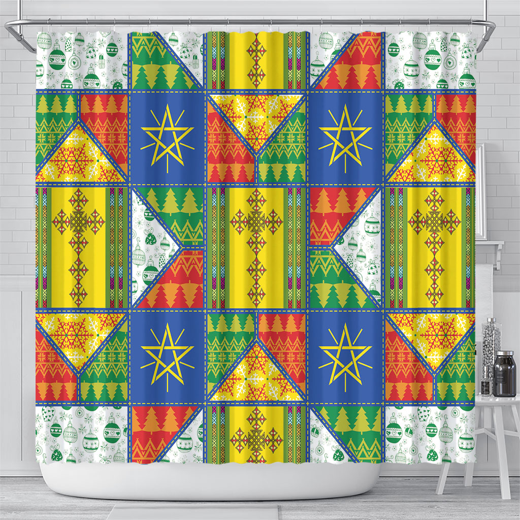Ethiopia Christmas Shower Curtain Patchwork Style