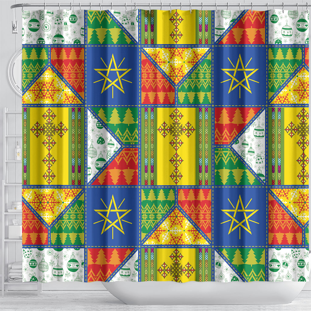 Ethiopia Christmas Shower Curtain Patchwork Style