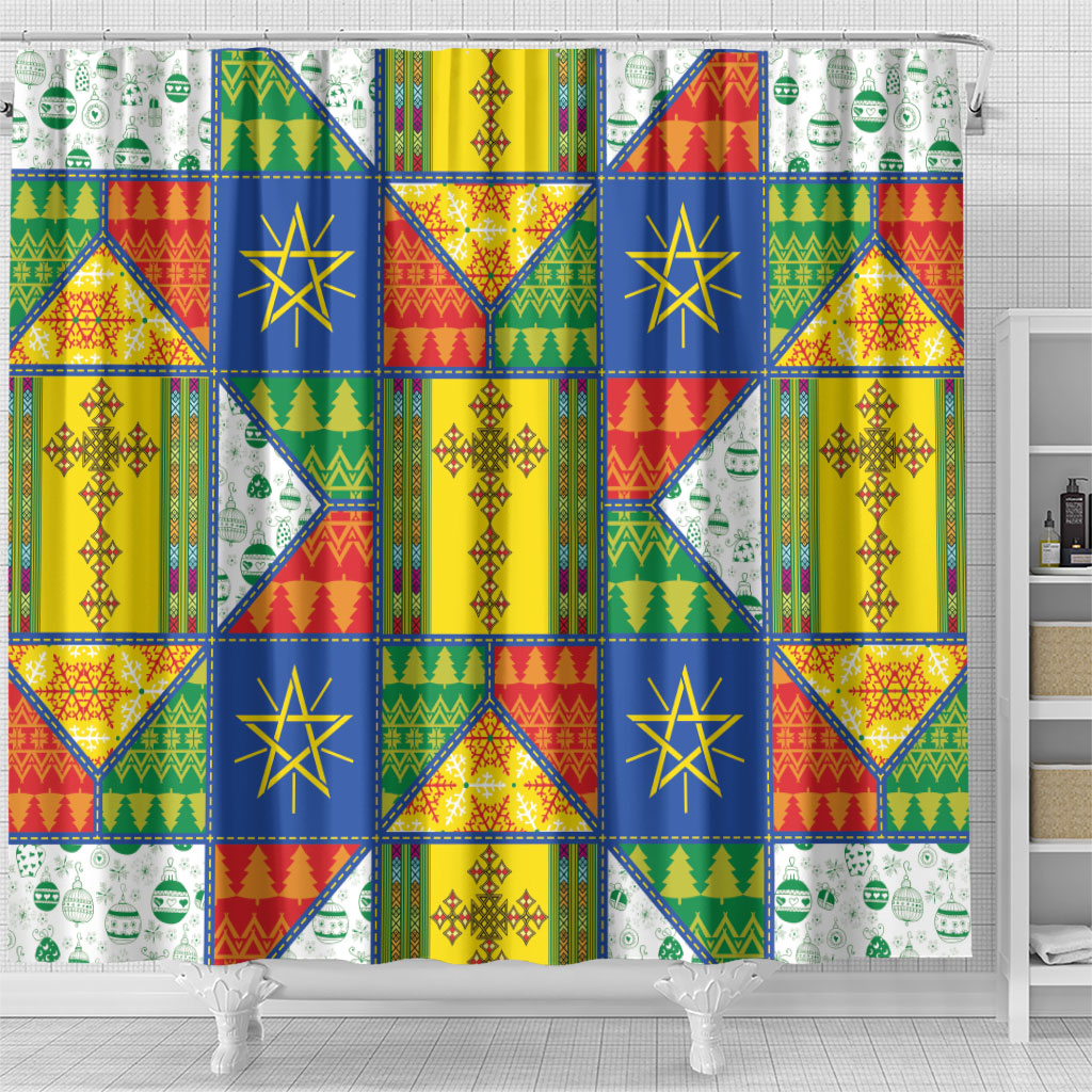 Ethiopia Christmas Shower Curtain Patchwork Style