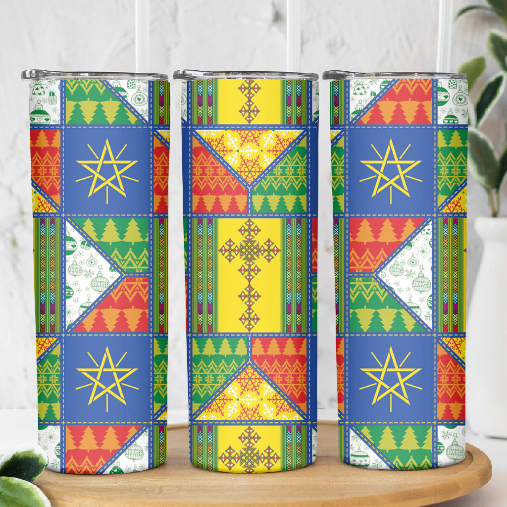 Ethiopia Christmas Skinny Tumbler Patchwork Style