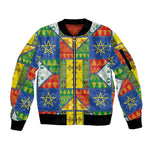 Ethiopia Christmas Sleeve Zip Bomber Jacket Patchwork Style