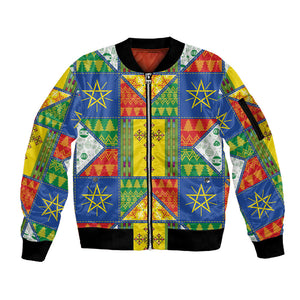 Ethiopia Christmas Sleeve Zip Bomber Jacket Patchwork Style
