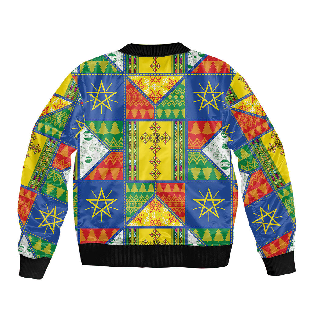 Ethiopia Christmas Sleeve Zip Bomber Jacket Patchwork Style
