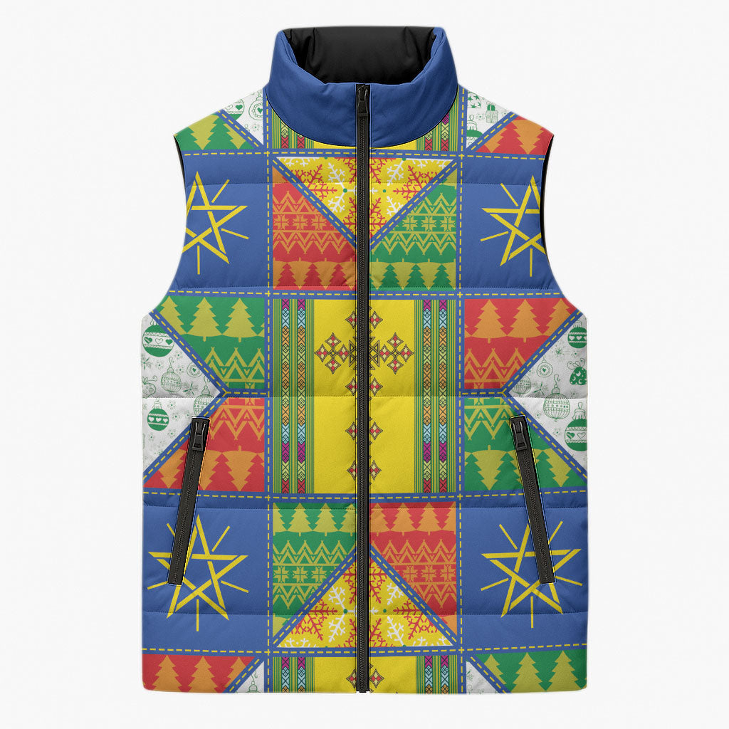 Ethiopia Christmas Sleeveless Puffer Jacket Patchwork Style