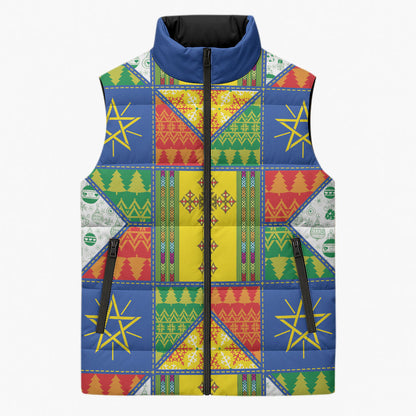 Ethiopia Christmas Sleeveless Puffer Jacket Patchwork Style