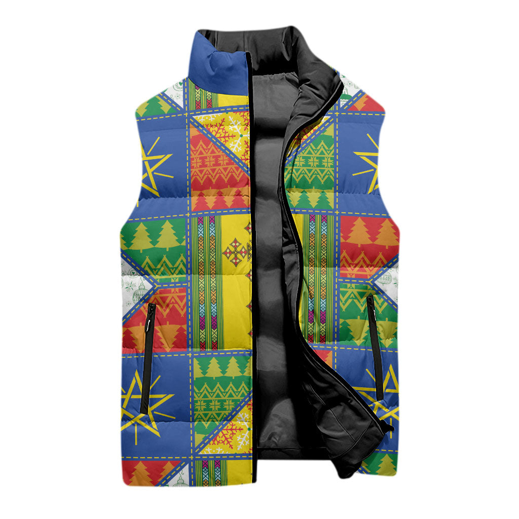 Ethiopia Christmas Sleeveless Puffer Jacket Patchwork Style