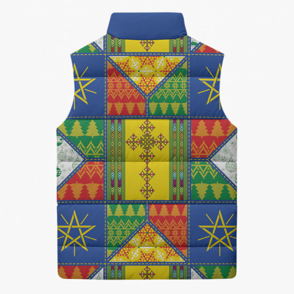 Ethiopia Christmas Sleeveless Puffer Jacket Patchwork Style